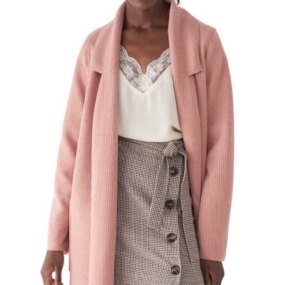 Sosken Studios Pink Size Small Open Front Ribbed Brushed Knit Heidi Overcoat - Picture 3 of 14